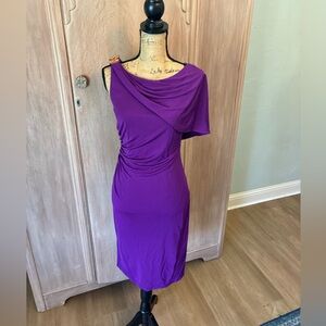 David Meister | Beaded One Shoulder Orchid Jersey Cocktail Dress